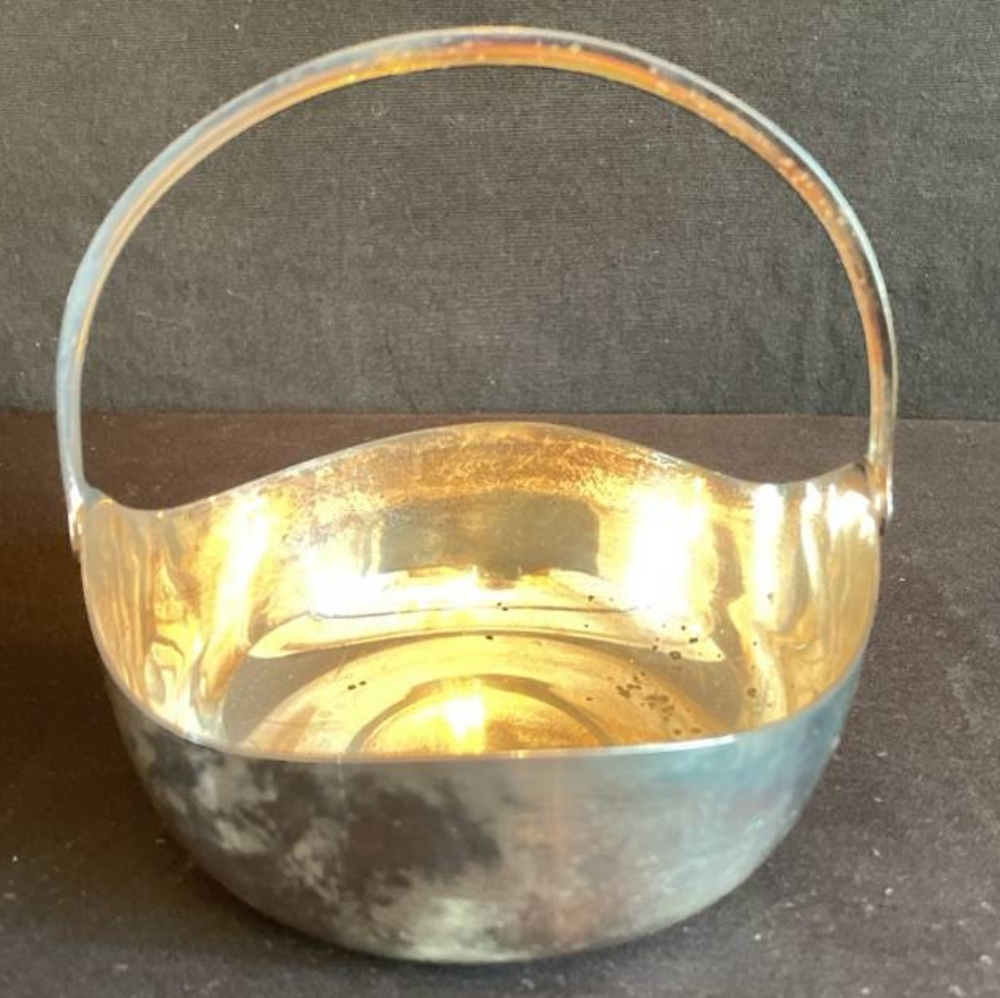 RARE Vintage Carl M COHR Denmark Silver Plate Handled Basket / Candy Dish 1950s